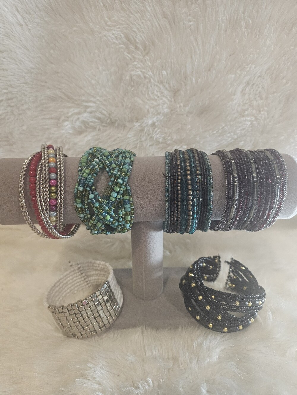 Boho Seed Bead & Statement Bracelet Lot – 6 Bracelets